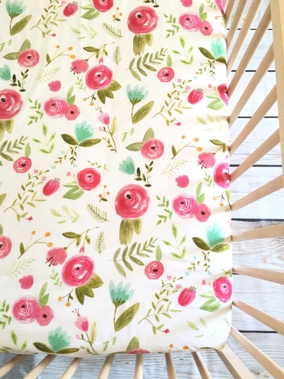 Crib Sheet Pink Peony. Fitted Crib Sheet. Floral Crib Sheet.