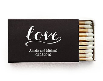 Set of 50 Love Script Matchboxes - Custom Wedding Matchbox - Personalized Wedding Matchboxes - Wedding Favors - Wooden Matches - Unique