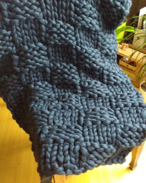 Gray Chunky Knit Blanket 32x50''80x130cm/ Merino Wool by GieMarGa