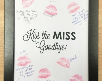 Lipstick Kiss Frame Hen Party Night Do Bachelorette keepsake gift for bride to be game guest book Kiss the Miss Goodbye HPLSF103