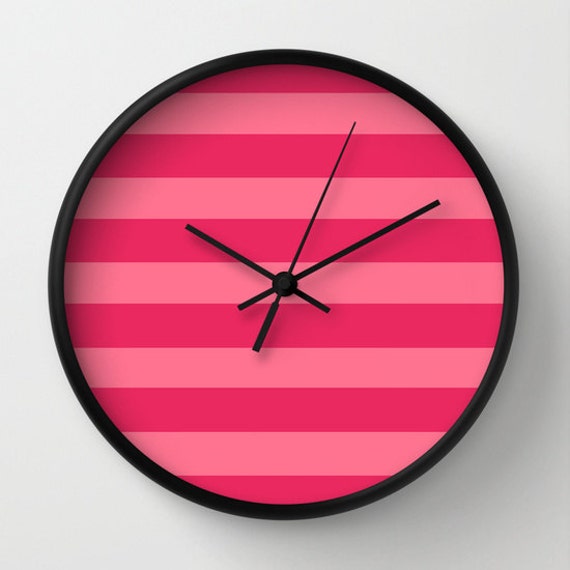 Pink Stripe Wall Clock Bold Stripe Pink Print Clock Girls Room