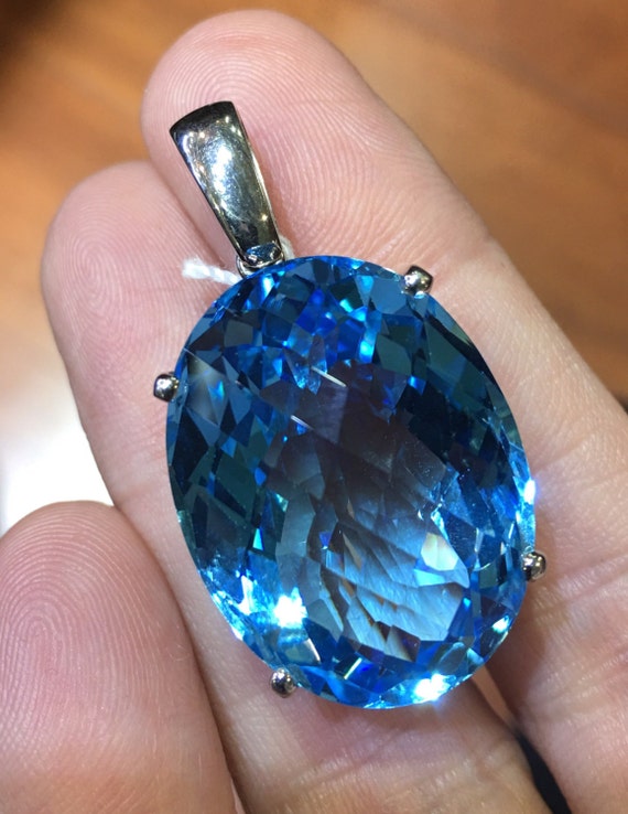 58 cts Blue Topaz huge Pendant Silver925 by SofiaNicoli on Etsy