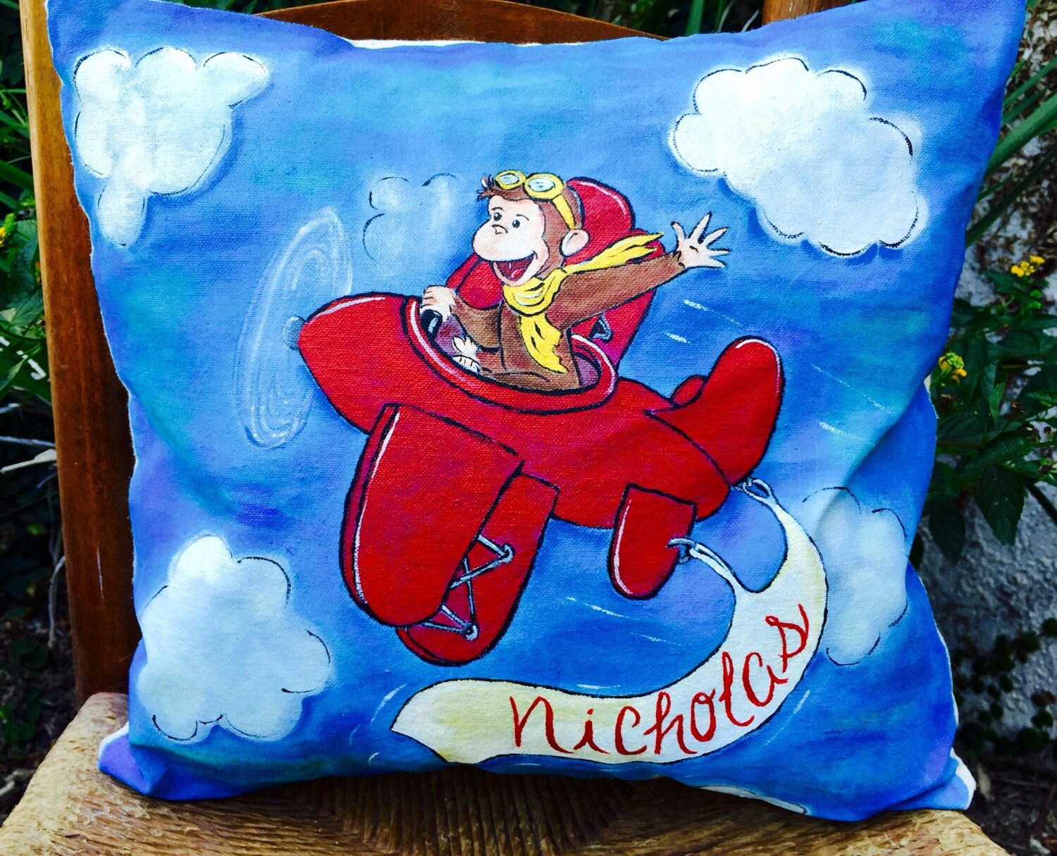 Hand painted personalized canvas pillow