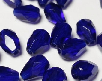 15pcs Cobalt Blue Czech Glass Beads - Teardrop Beads - Fire Polished Beads - 7x5mm - Faceted Beads - Small Beads - BB43
