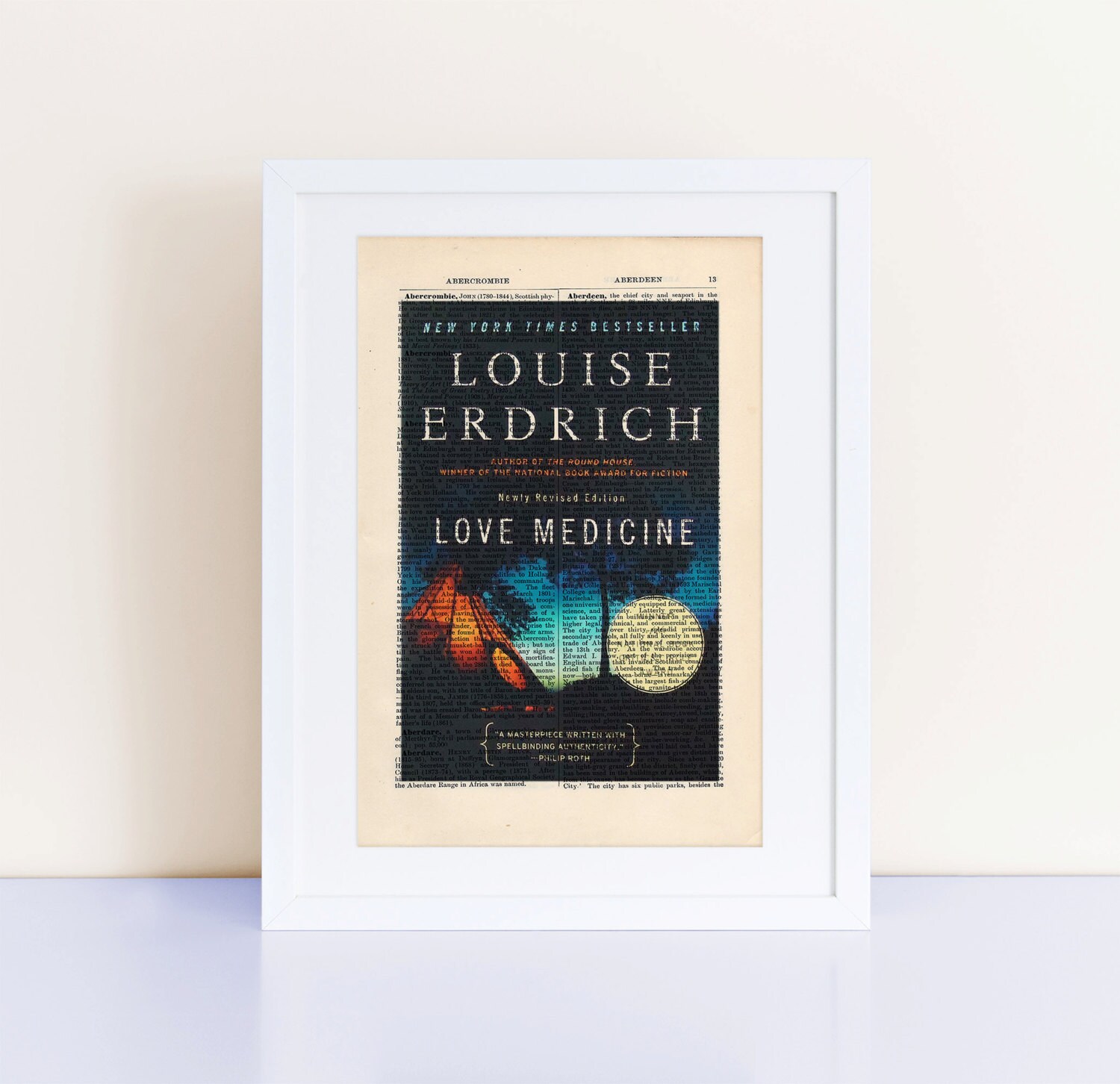 Love Medicine by Louise Erdrich Print on an antique page book