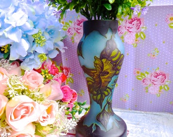 Galle Reproduction cameo art glass vase / Blue cameo glass vase / flower cameo glass vase / Galle Reproduction vase
