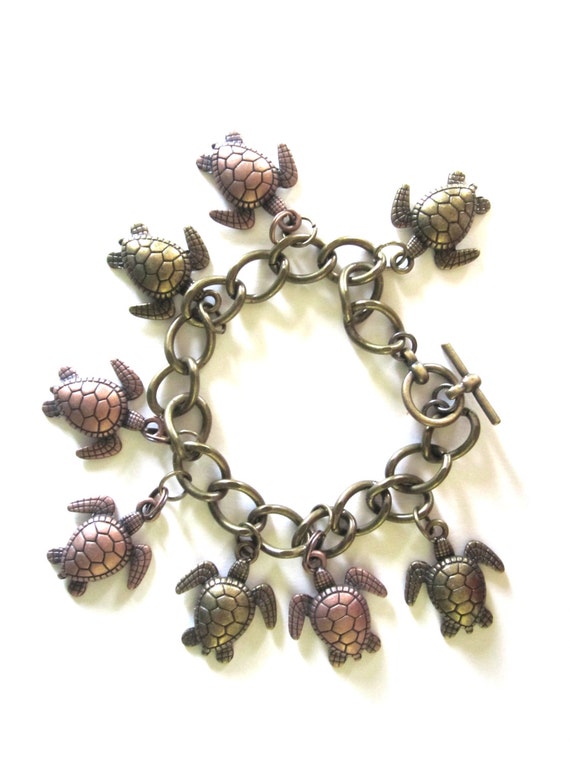 Sea Turtle charm bracelet turtle bracelet chain link