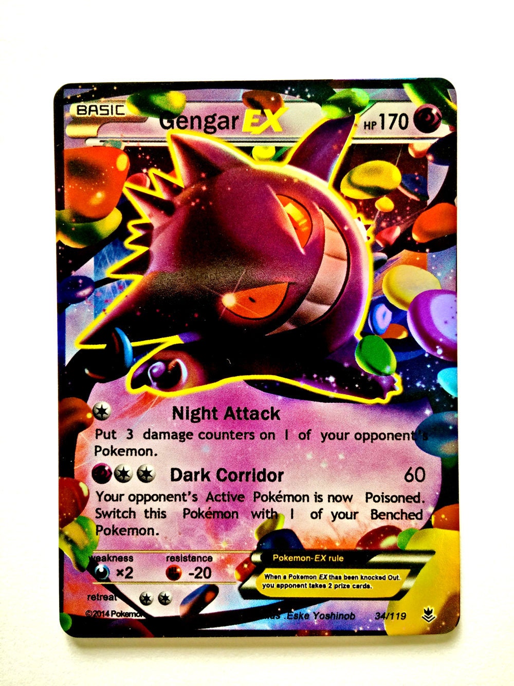 Handmade Pokemon Card Gengar Basic EX HP 170 Trading Card Game