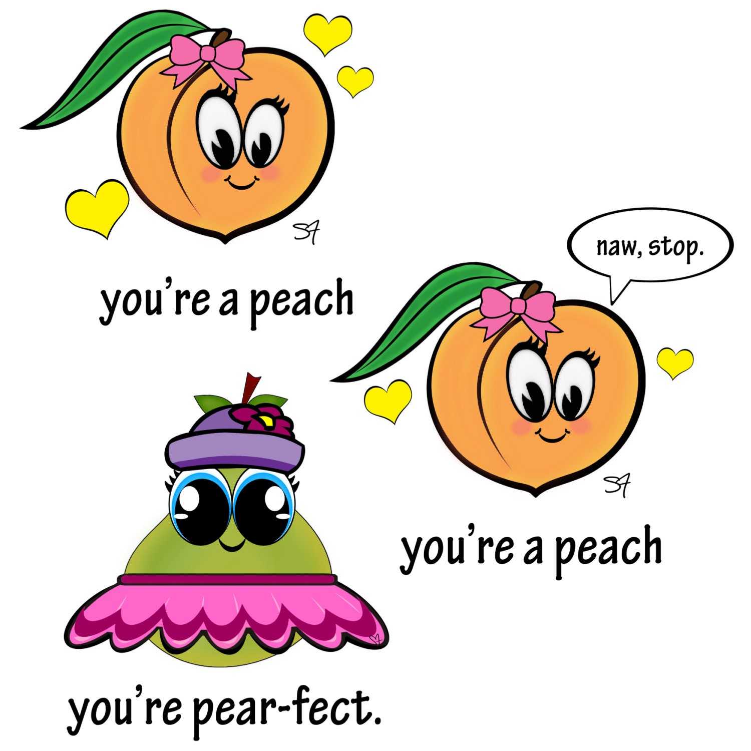 Fruit Puns Three Styles Peaches Pearfect