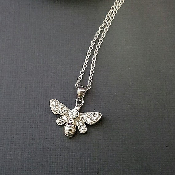 Bee Necklace Bee charm necklace tiny silver bee charm