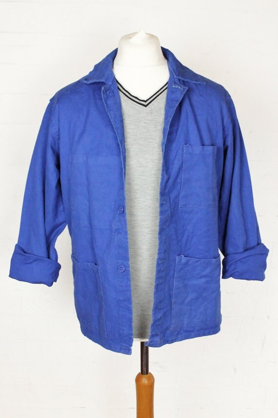 Vintage Blue French Work Jacket Cotton Blue De by CatCalledEsteban