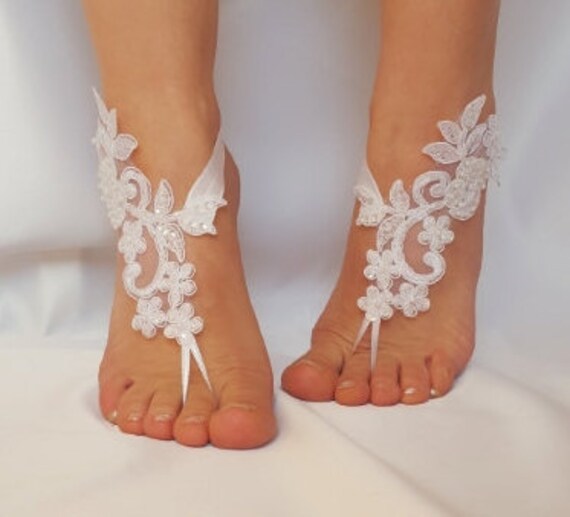 White lace barefoot sandals wedding barefoot by BarefootShop