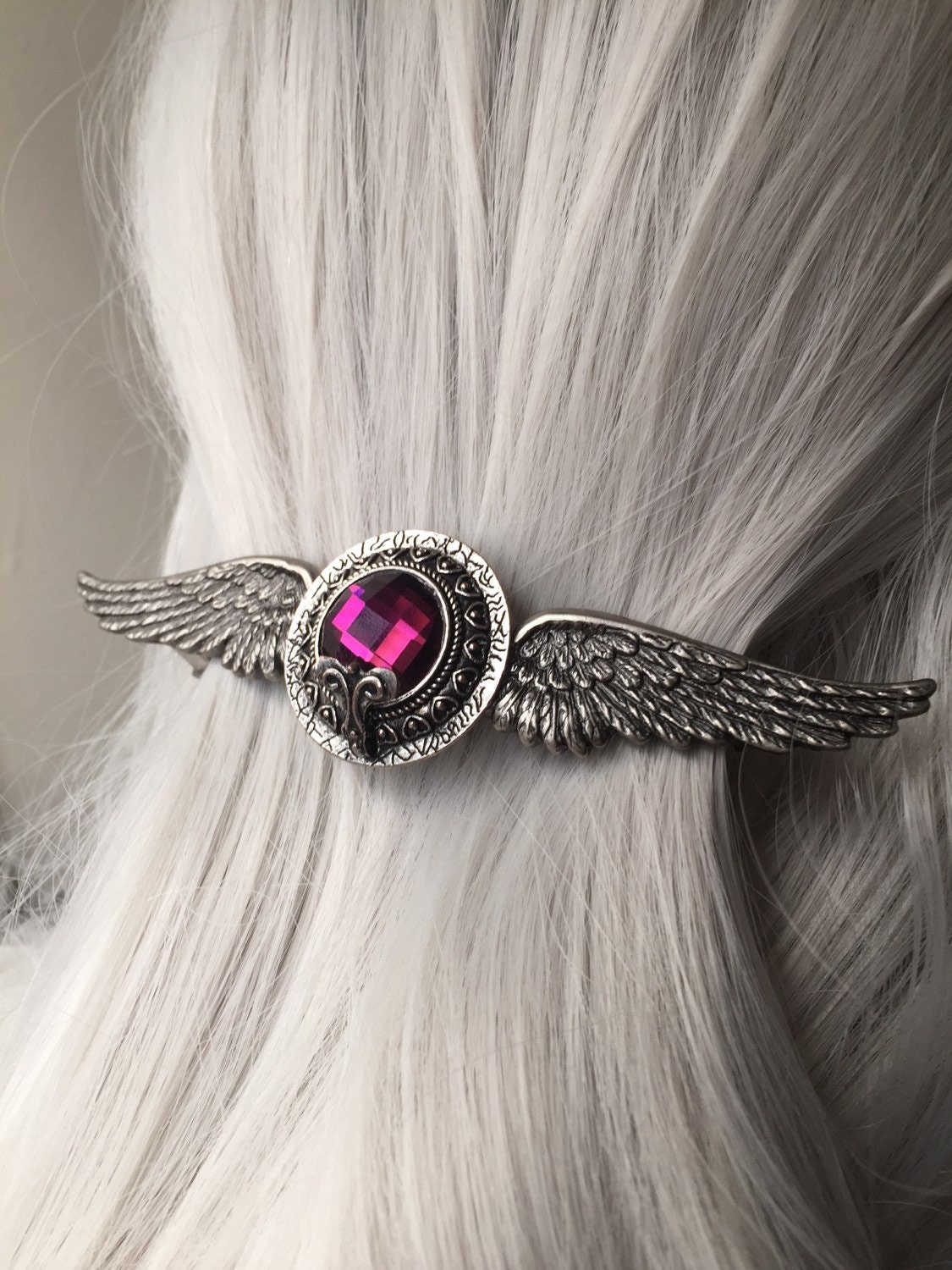 Hair Barrette for Thick Hair Angel Wings Silver Hair Clip or
