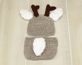 White Tail Deer Hat Baby Deer Costume Baby Boy Photo Prop Deer Antler Hat Crochet Baby Buck