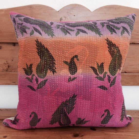 Vintage Indian Kantha Quilt Pillow Cover 18x18