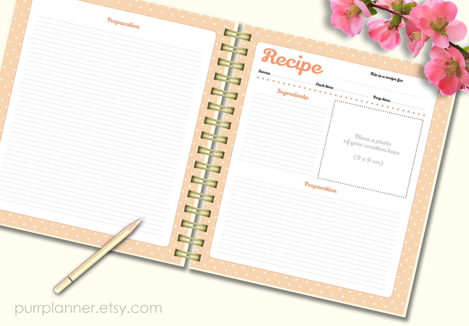 Printable recipe cards personalized recipe binder by purrplanner