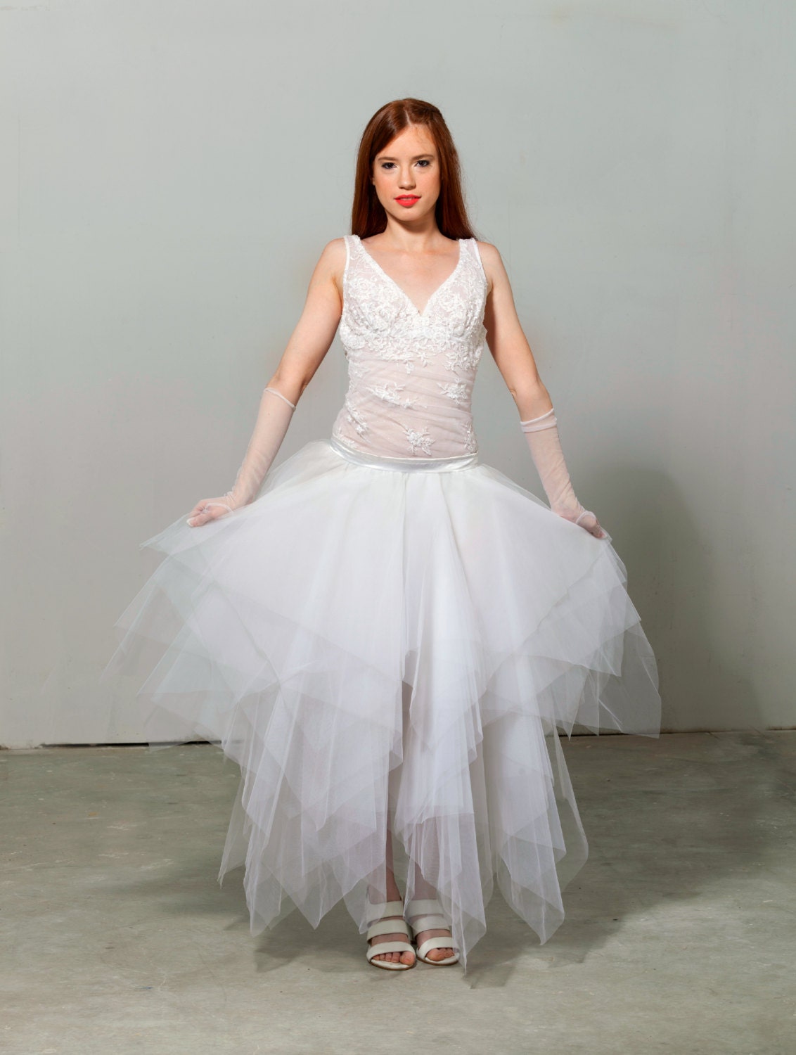 Triangle Layered Long Tutu Skirt Wedding Tulle Skirt White