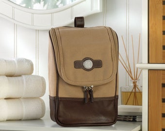 Personalized Mens Toiletry Bag - Dopp Kit - Canvas and Leather Travel Case - Gifts for Him