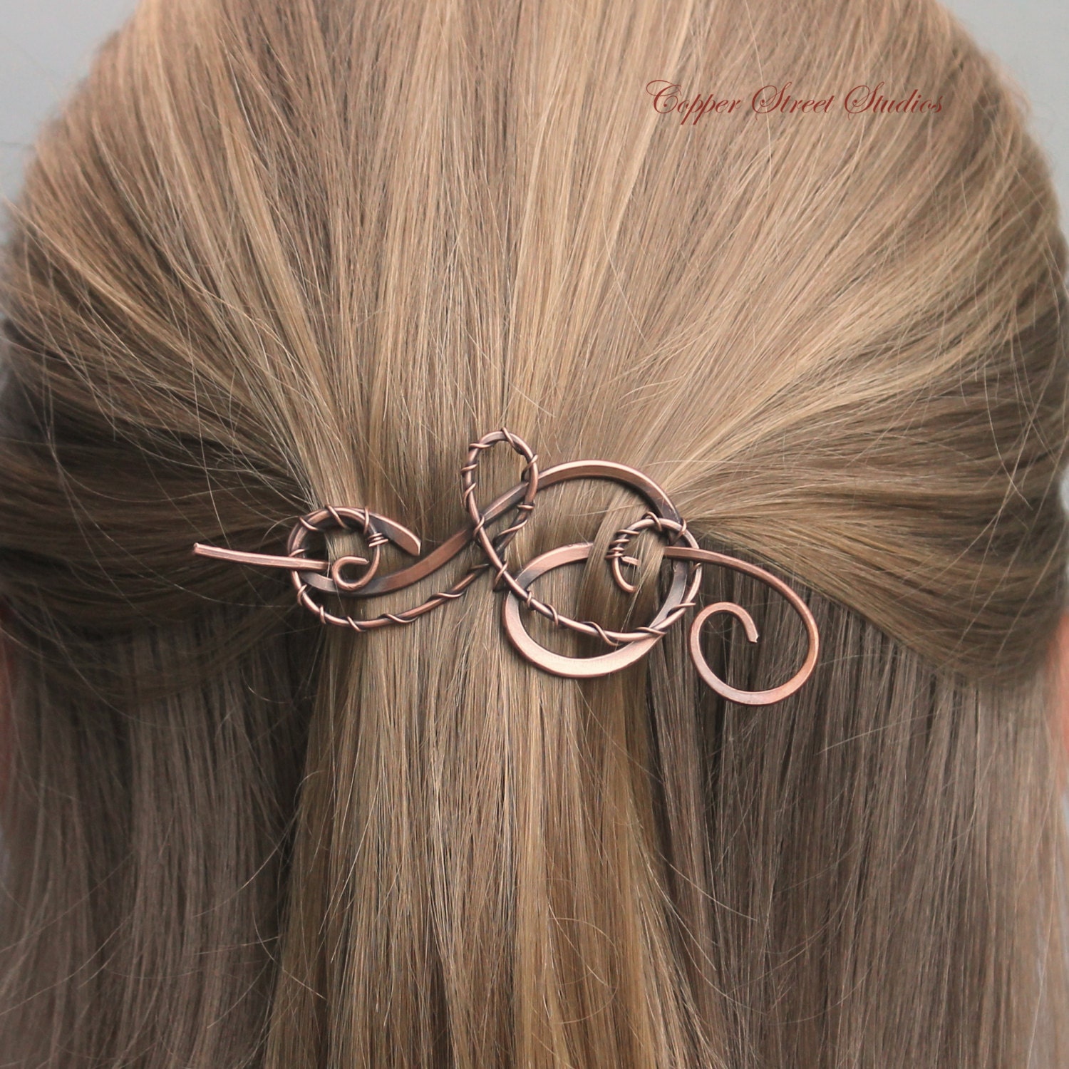Small Hair Barrette Shawl Pin Copper Wire by CopperStreetStudios