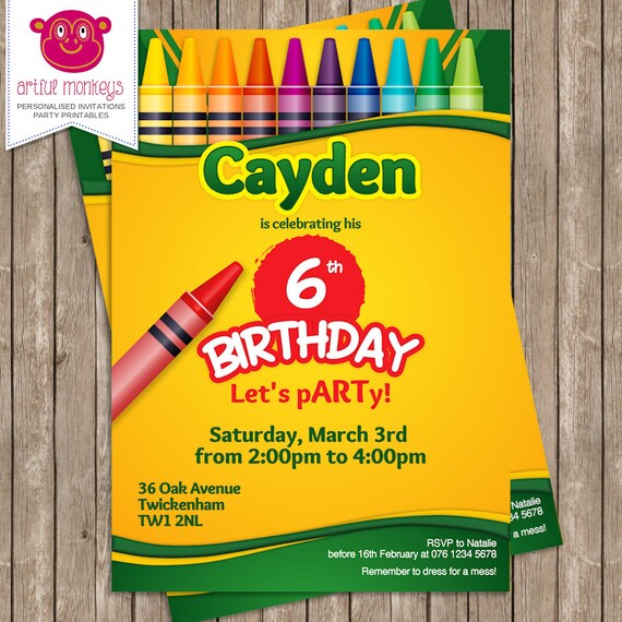 Printable Crayon Art Party Invitation Personalized