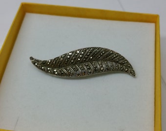 Filigree brooch 800 Markasiten leaf antique SB216
