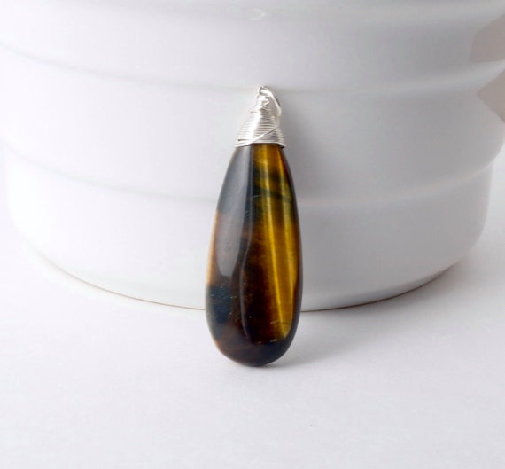Tiger's Eye Pendant Sterling Silver Wire Wrapped by CasualLux