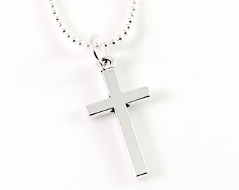 Silver cross necklace, modern simple cross jewelry, religious necklace, gift for women, cross jewelry, first communion, confirmation gift