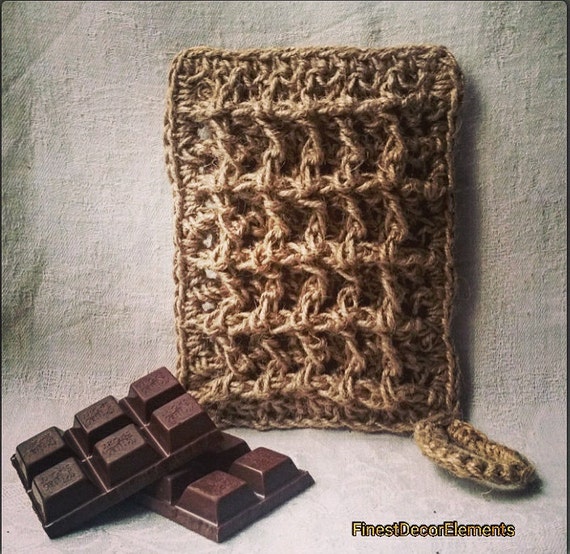 SPONGE " Chocolate", NATURAL crochet bath/shower sponge , 100 % natural jute