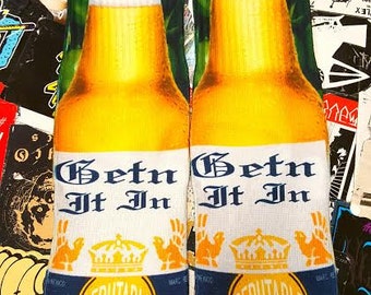 Beer and Lime socks, Mid calf socks, Adult unisex clothing, Beach, Pool, Summer Time socks, by Getn It In