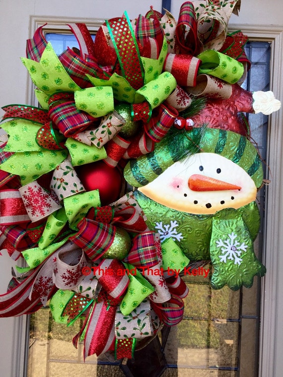 Green and Red Snowman Mesh Wreaths