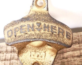 Gold Rustic Beer Opener - Groomsmen Gift - Wall Mounted Bottle Opener - Rustic Kitchen Wall Decor - Cast Iron - Rustic Wedding Favors