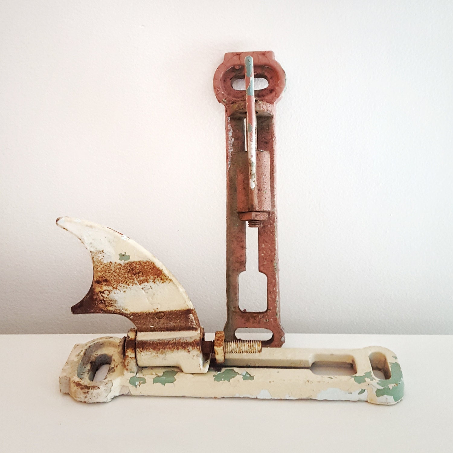 Pair of Vintage Industrial wall hooks Chippy paint on metal
