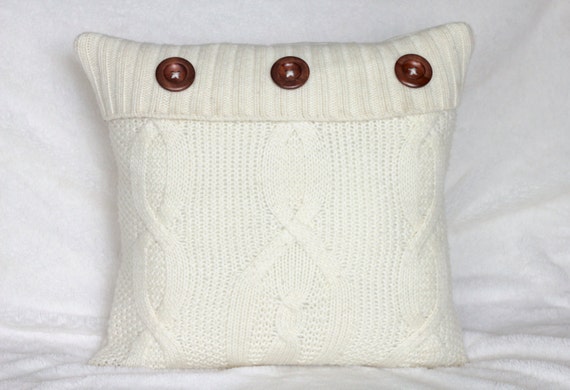 Cream Knit Pillow Cover Cable Knit Pillow Knit by BurrowandBramble