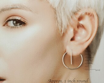 Sterling Silver Hoop Earrings, Medium Hoop Earrings, Eco-Friendly Hoops, Threaders, Open Hoops, Modern Edgy Hoops, Funky Hoops, Gift for Her