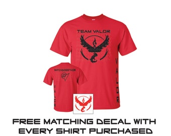 Team Valor_Pokemon Go_Red T-Shirt--Front & Back With CUSTOM gamer tag/name (Includes free 4x4 Decal)