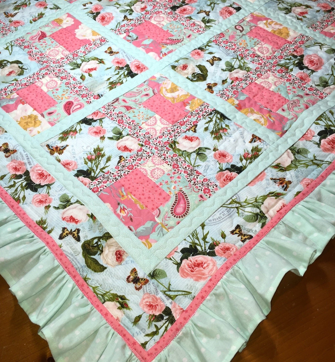 SALE Baby quilt baby girl quilt ruffle chic quilts modern