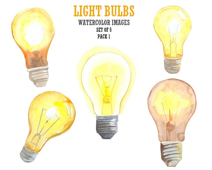 Light bulb clipart Watercolor clipart Lights clip art Digital