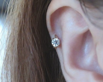 10K/14K Solid Gold piercing/CZ hoop earring/Helix piercing/cartilage earring/Tragus piercing/Rook piercing/Daith piercing/Snug piercing/Hoop