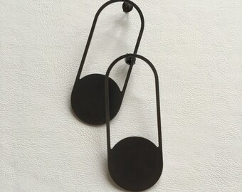 Geometric earrings, minimalist earrings, black earrings, minimal earrings, dangle earrings, silver modern earrings statement earrings women