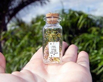Today I Have Loved You For So Many Days. Personalized Greeting Card. Tiny message in a bottle. Miniatures. Valentine.