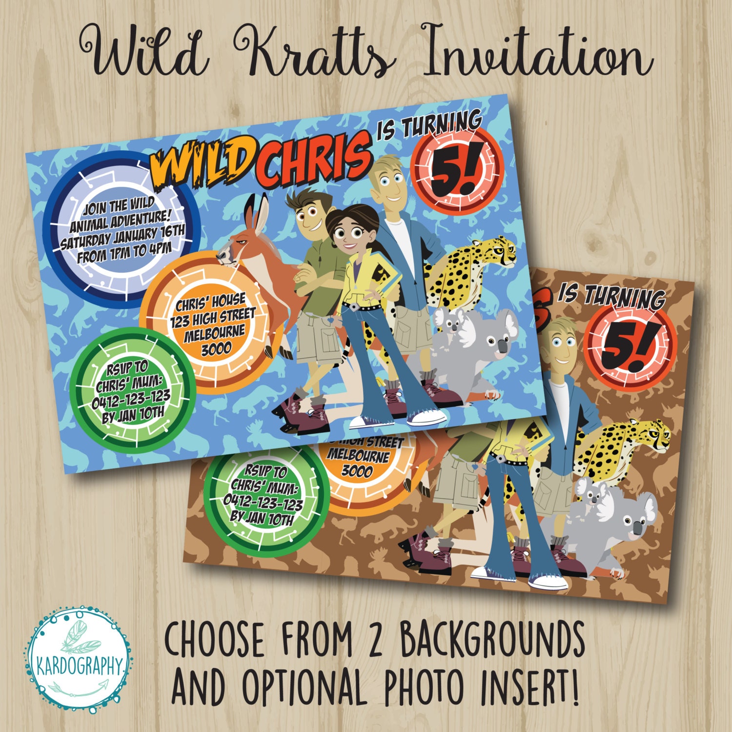 Wild Kratts Invitation. Choose from 2 Background by Kardography