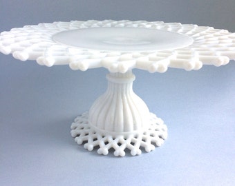Milk Glass Cake Stand - Westmoreland Lattice Cake Stand - White Cake Stand - Westmoreland Cake Stand - Lattice Milk Glass Cake Stand