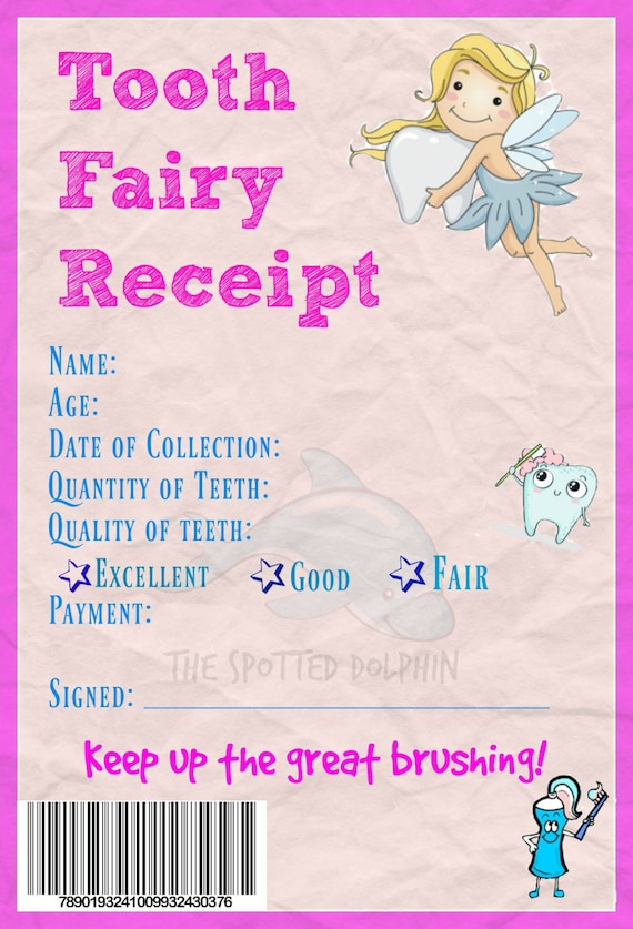 Printable Tooth Fairy Receipt Digital File by TheSpottedDolphin