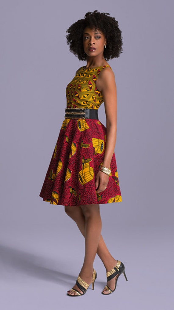  African mixed print short dress african clothing african 