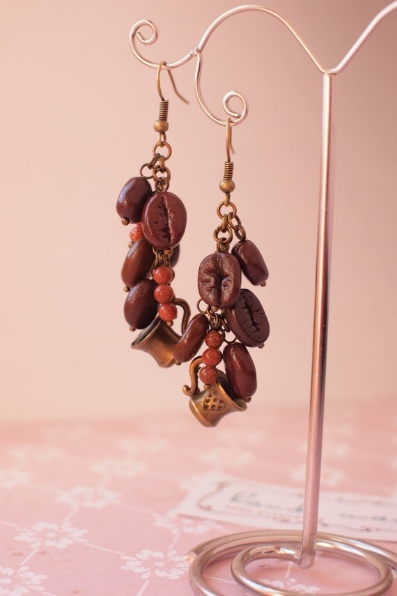 Coffee beans earrings Earrings with little cups Earrings with