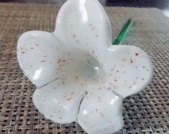 Hand Blown Glass Flower - White and Green Stem - Hand Crafted - Daisy