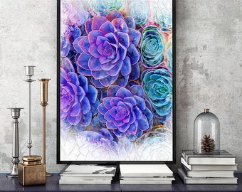 Succulent print, purple succulent art print, succulent download, succulent plant print, cactus print, cacti wall art