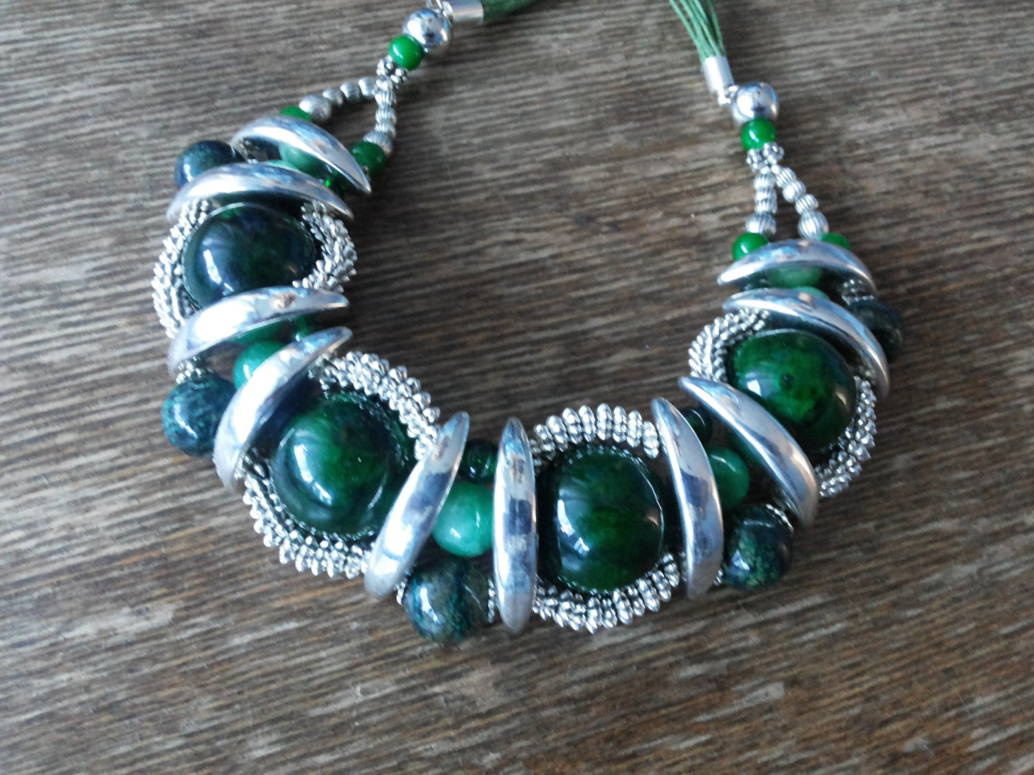 Green Agate Statement Necklace Stylish Boho Chic Chunky