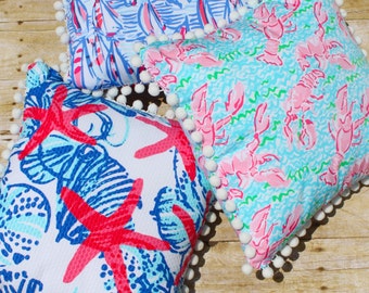Custom Made Lilly Pulitzer Pillow With or Without Pom Poms