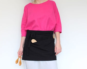 Woman apron, Cafe apron, Waitress apron, Half linen apron, Daily apron